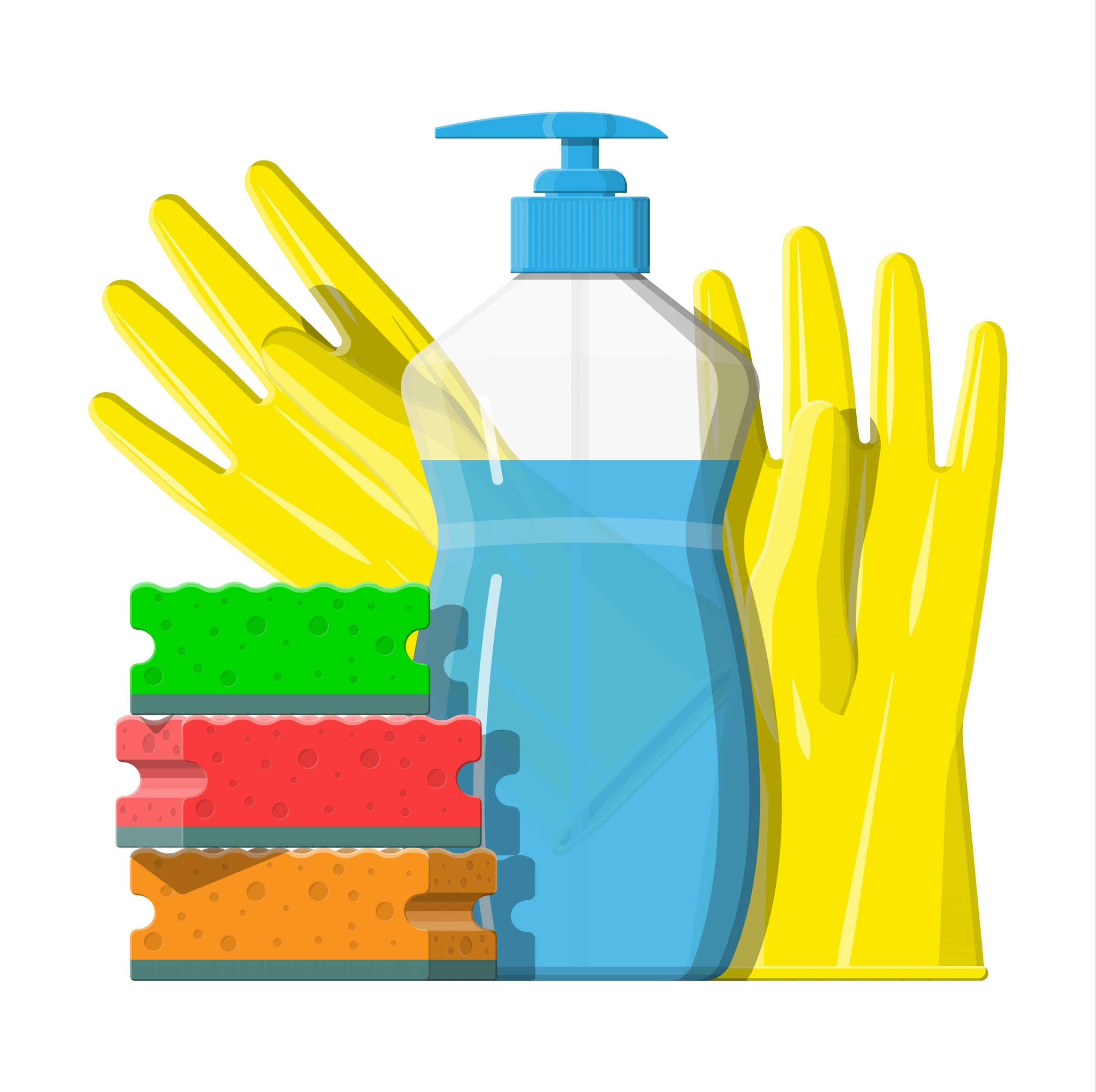 Nettoyer un matelas avec du liquide vaisselle - gants, éponges et liquide vaisselle