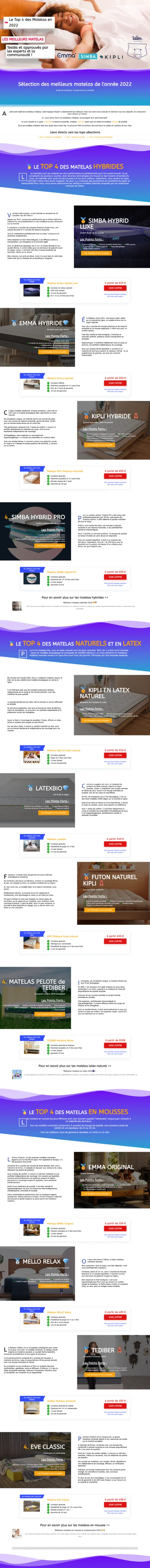 capture d'écran de l'article : Le top 4 des matelas